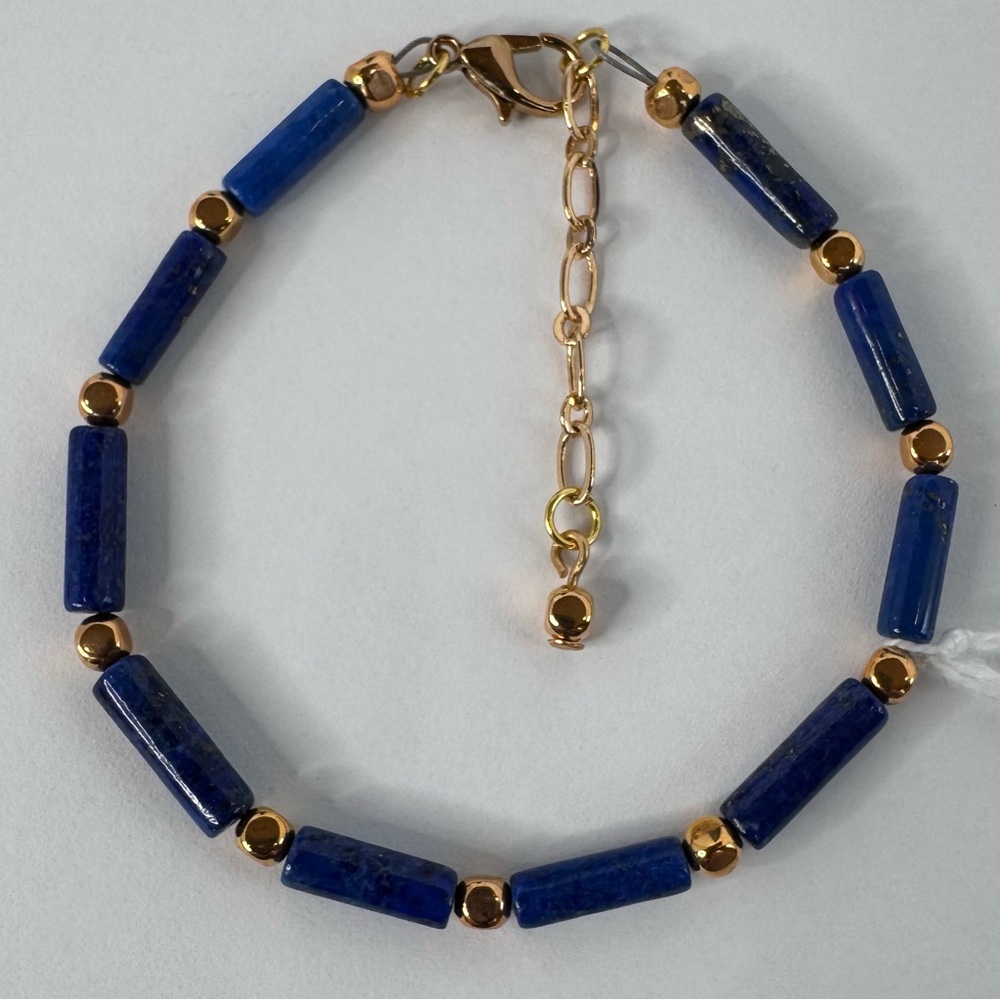 HAND CRAFTED BRACELET Lapis Lazuli Tubes Gold Spacers Lobster Claw Clasp NWT - Picture 10 of 15